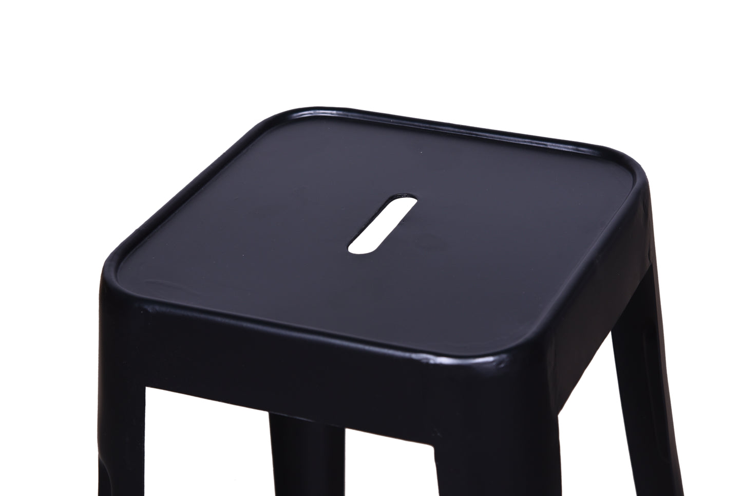 Square-shaped black bar stool with a minimalist look.