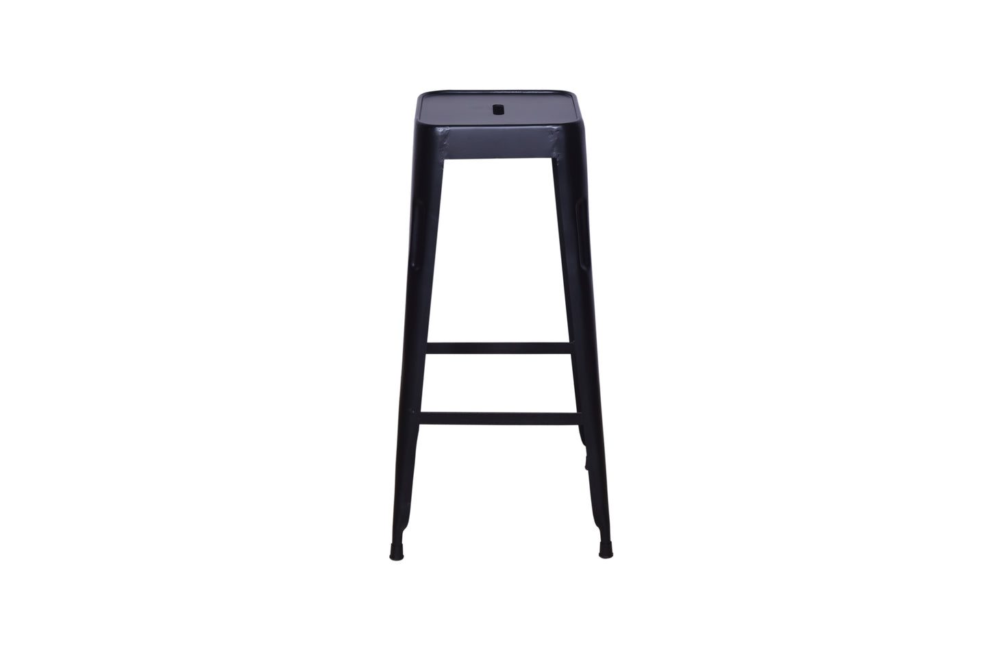Compact black bar stool with a footrest.