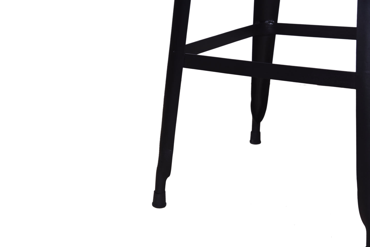 Compact black bar stool legs view.
