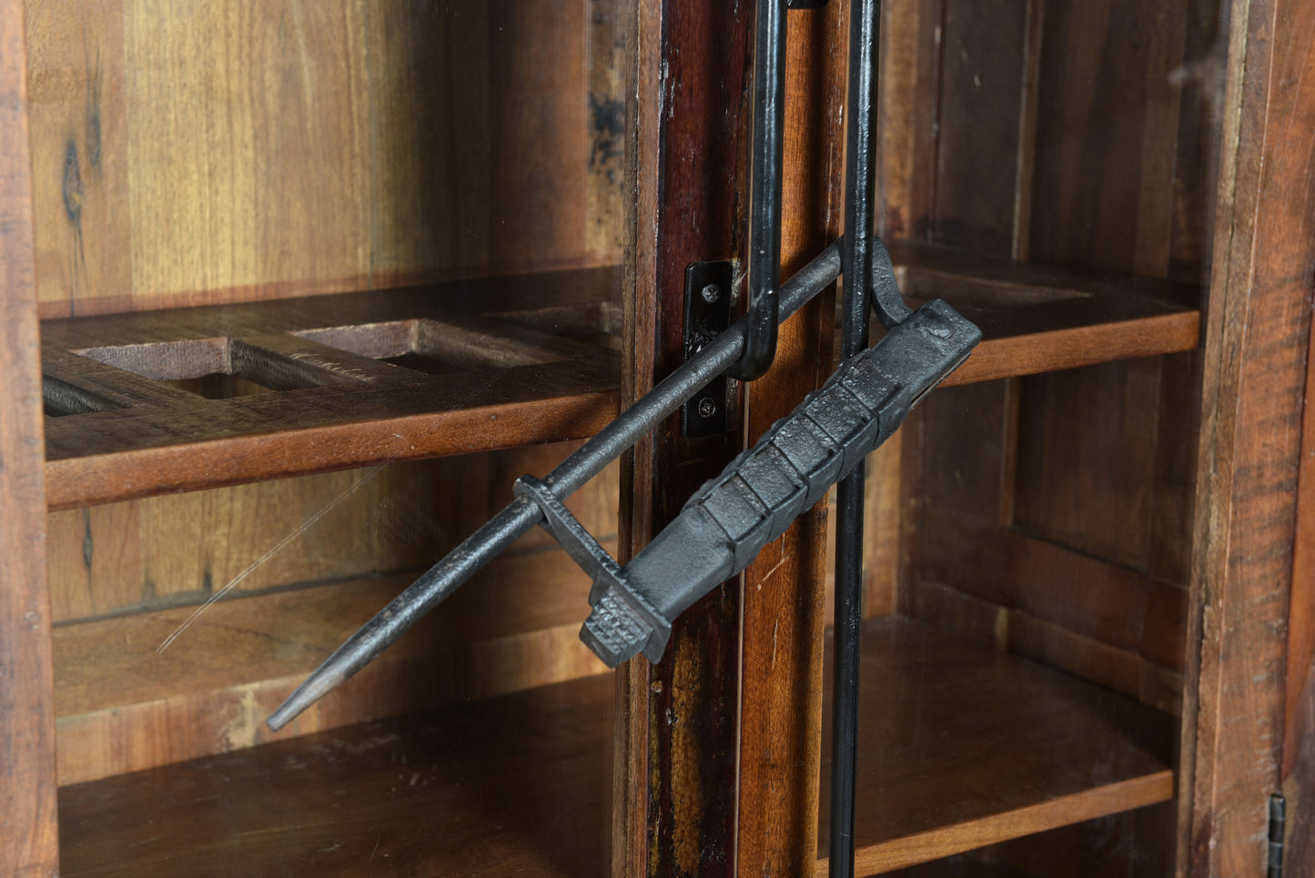 Close-up of book shelf lock detailing