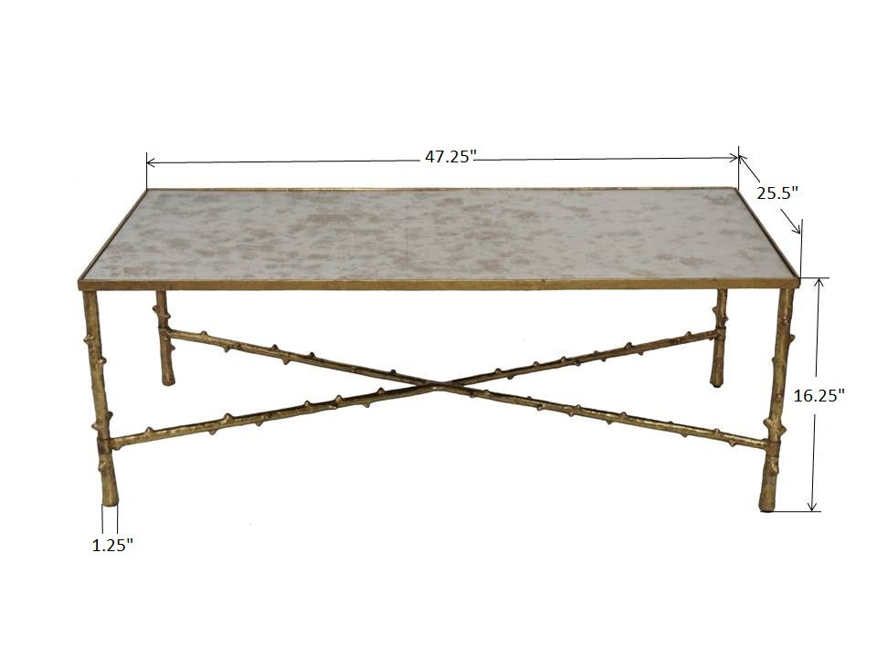 Luxury coffee table in a modern living room setup with dimensions