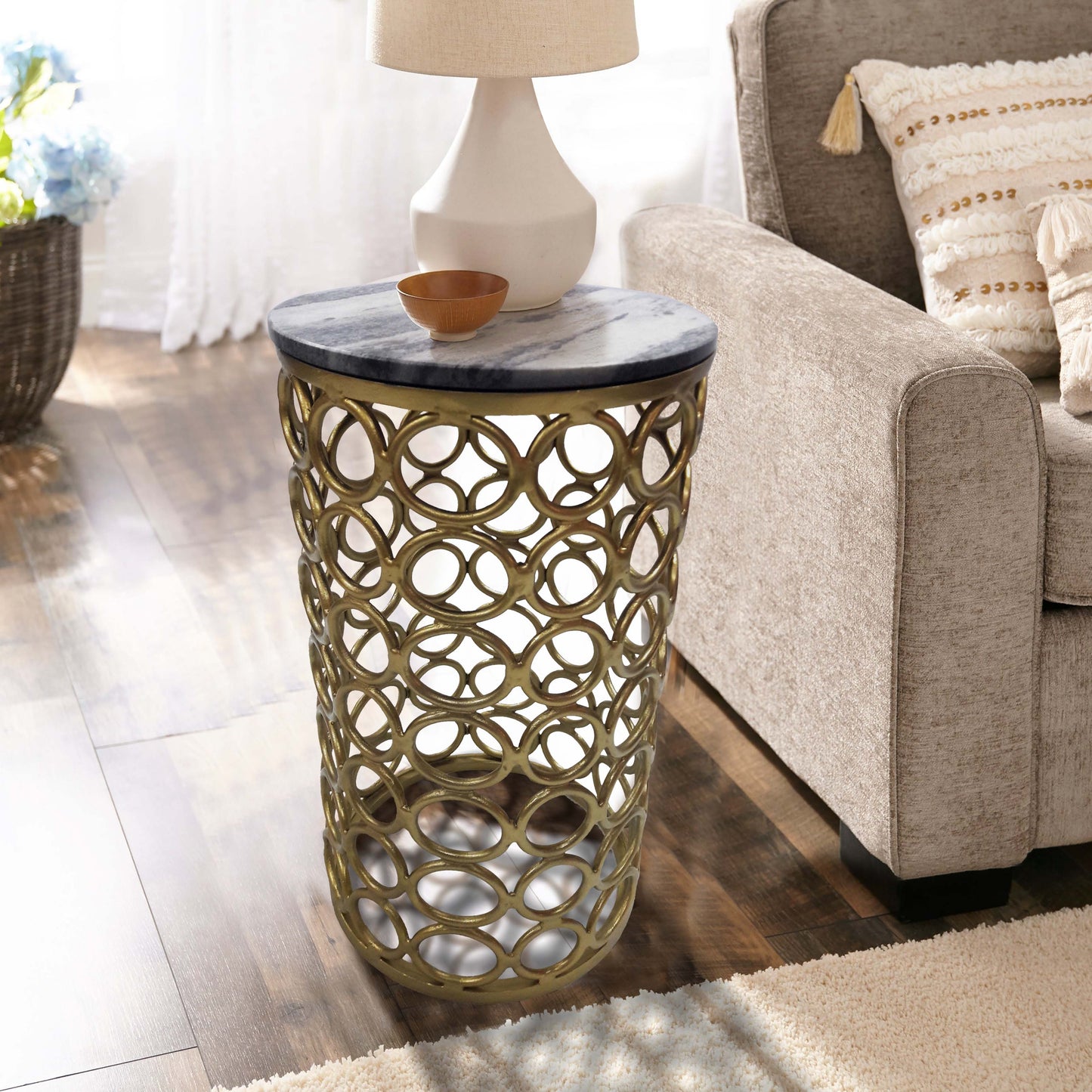 Luxury end table in elegant living room.