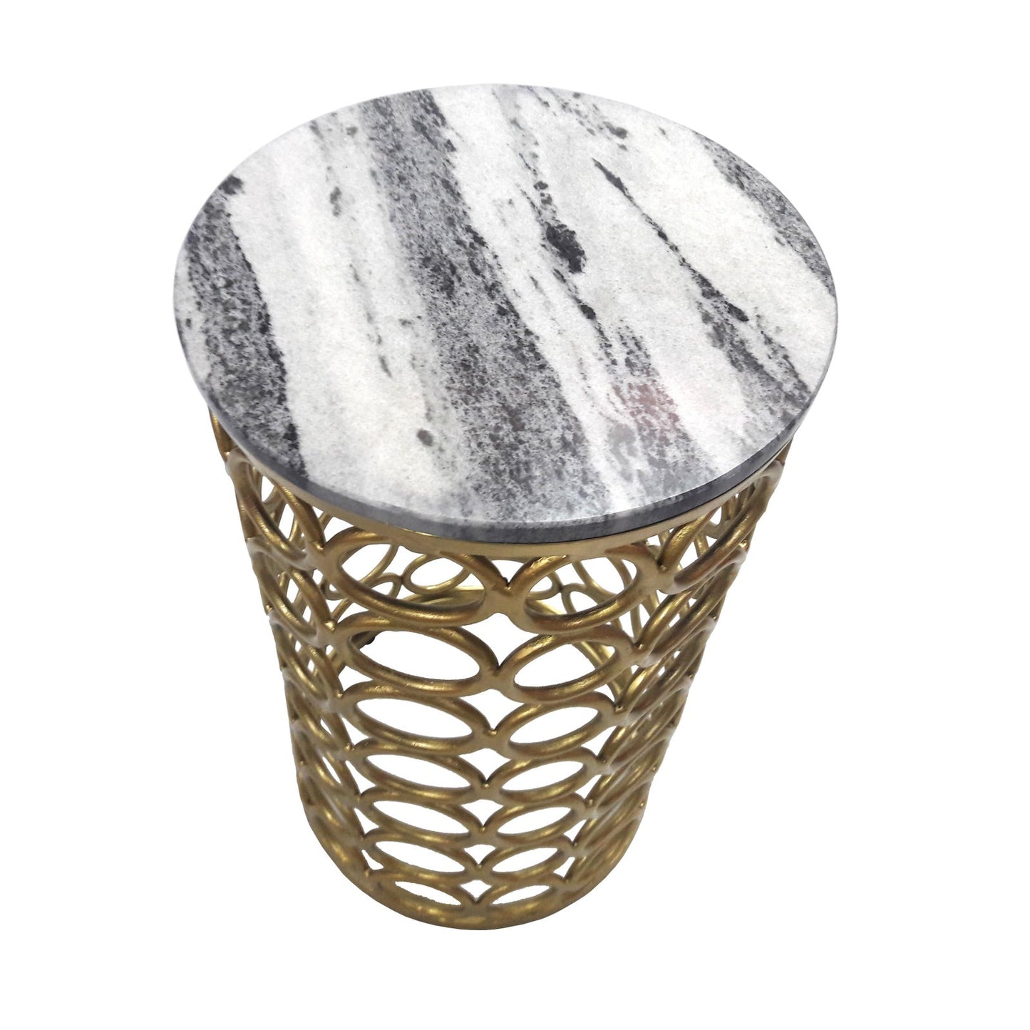 Top view of end table showcasing marble surface.