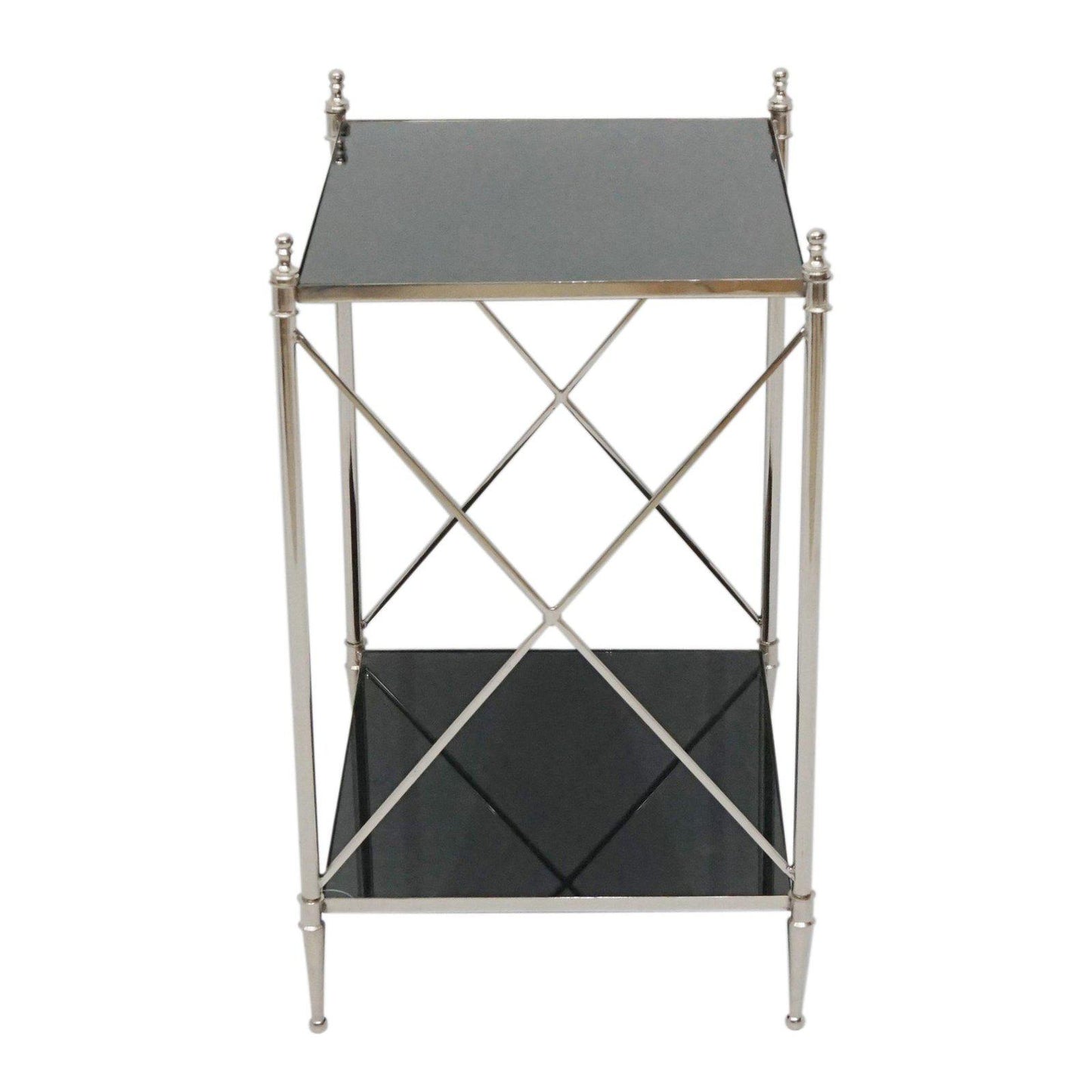 X-frame accent table with glass top.