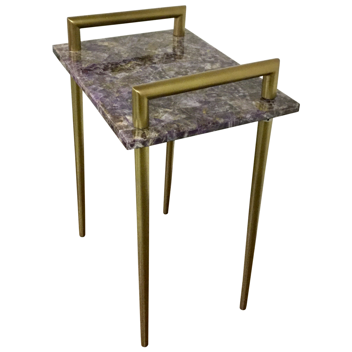 End table with sleek gold frame.