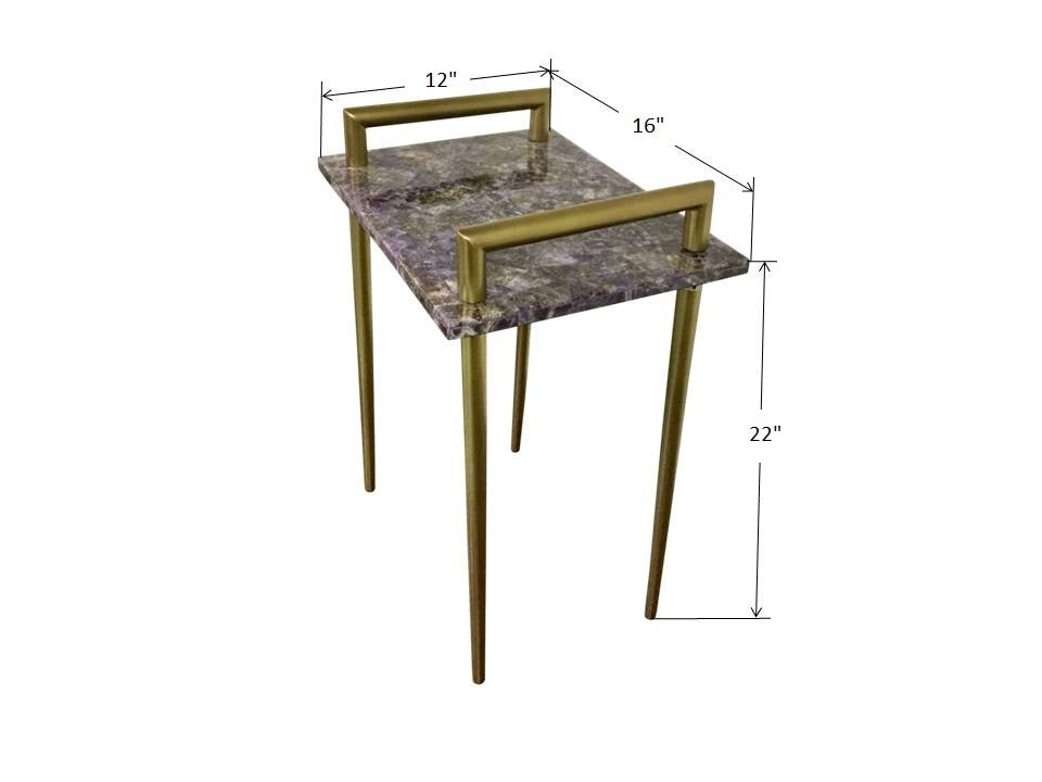 Compact end table with dimensions.