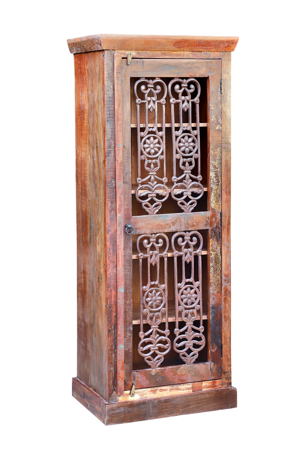 Rustic tall cabinet with distressed wood finish