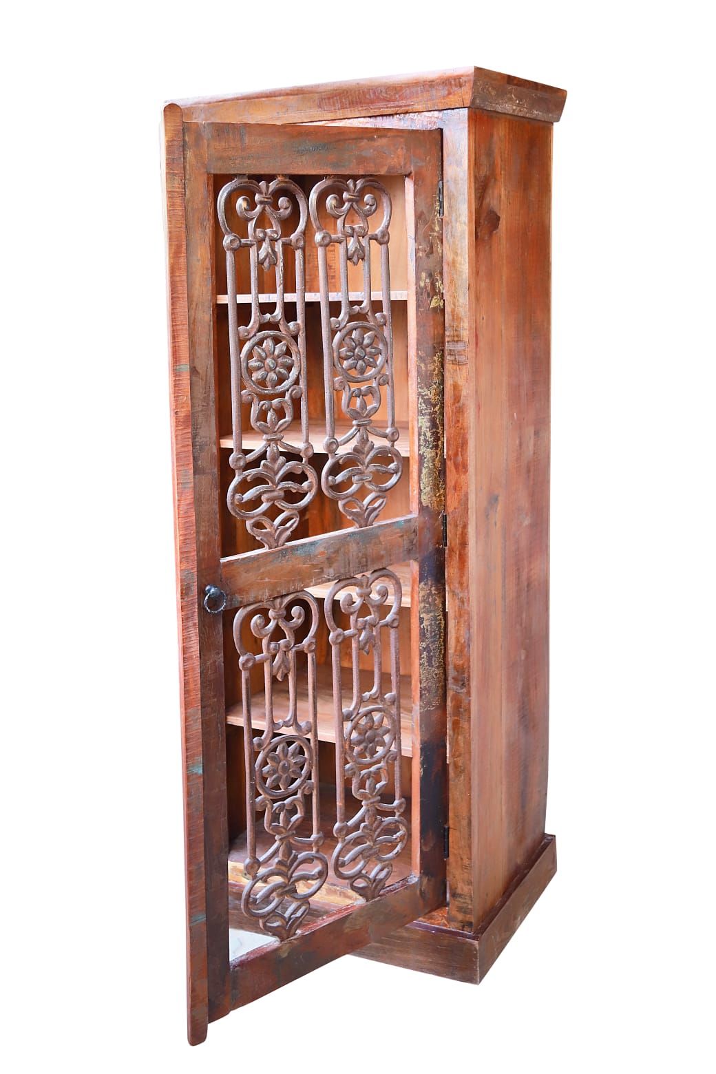 Open drawer of wooden cabinet.