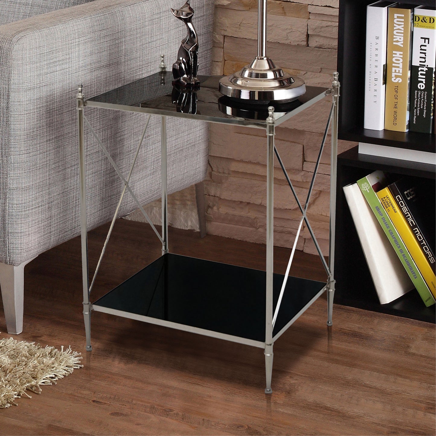 Modern accent table styled in home setting.