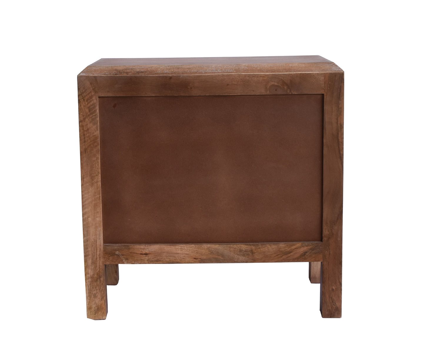 Back view of wooden accent table.