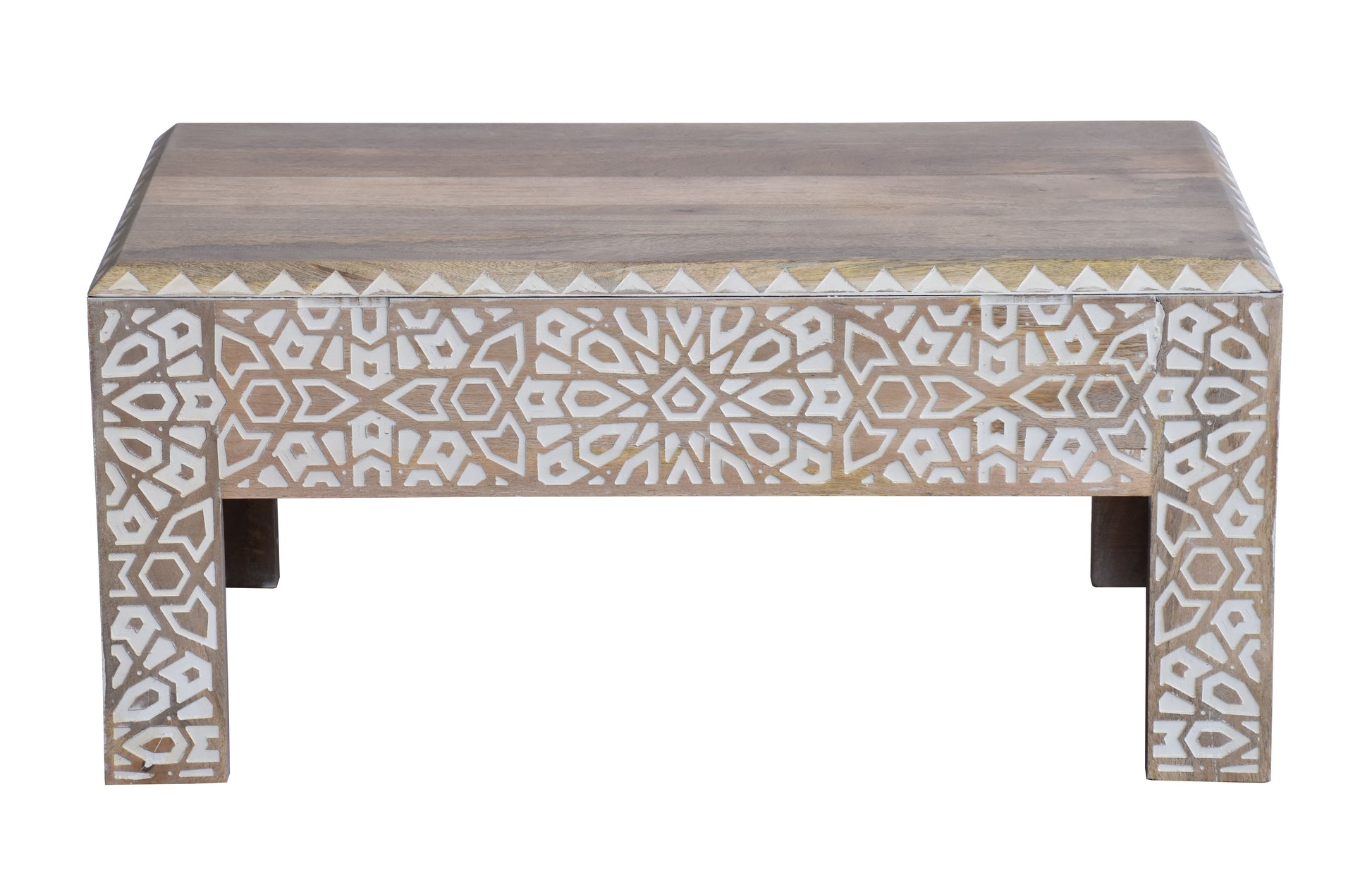 Rustic Coffee Table showcasing a distressed white finishfunctionality