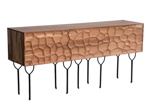 Side angle of media cabinet showcasing depth.