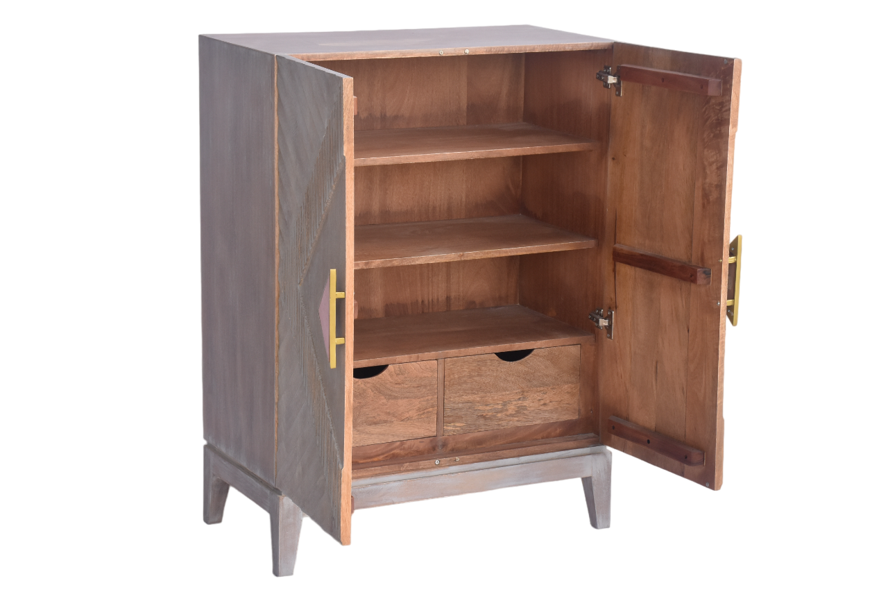 Open cabinet displaying spacious interior storage.