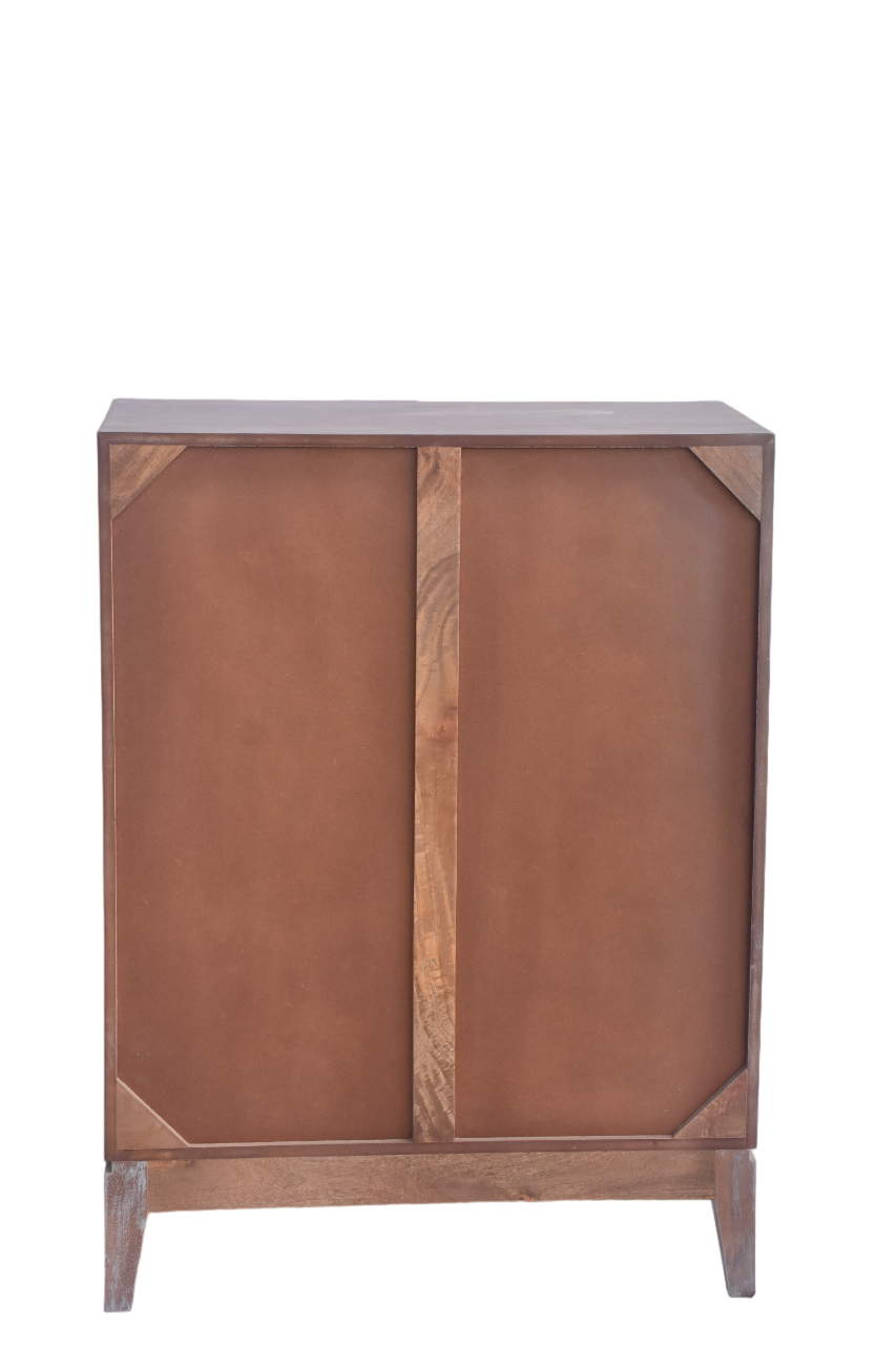Close-up of the cabinet's wooden texture and craftsmanship.