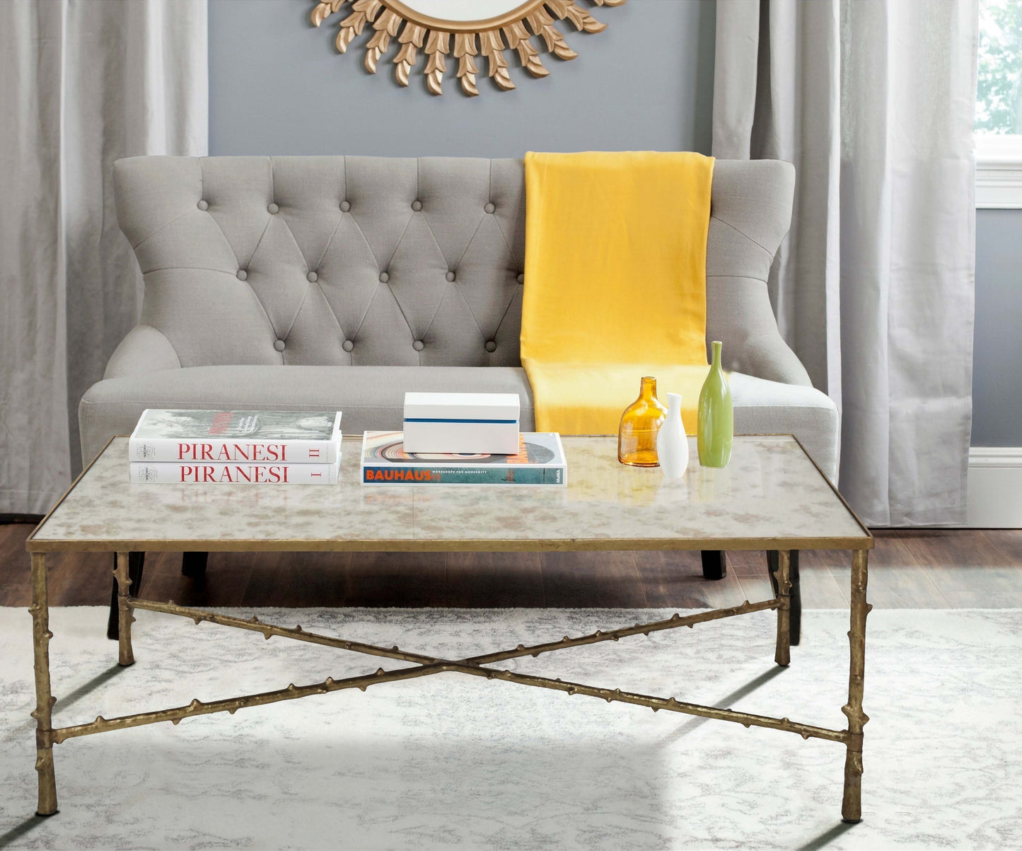 Stylish coffee table paired with a cozy accent chair.