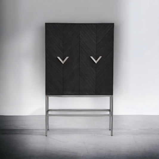 Front view of cabinet with grey background.