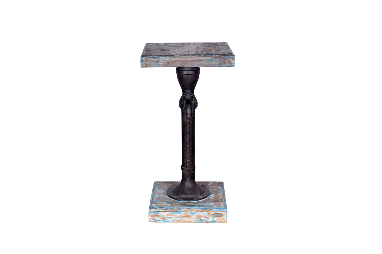 Side view of the rustic hand pump plant stand.