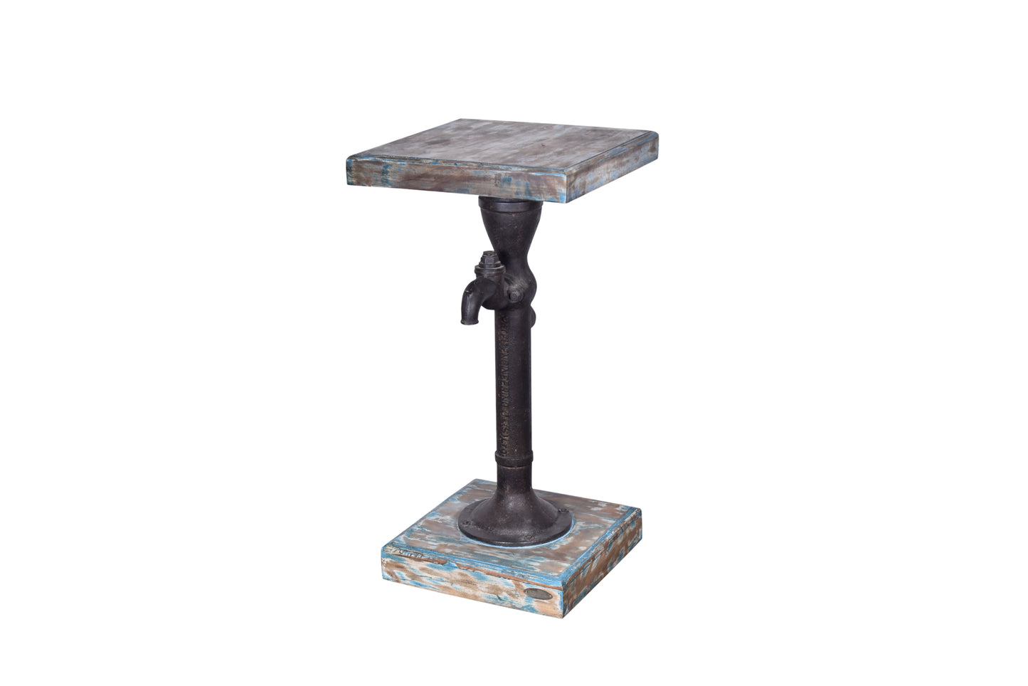 Angled view of the hand pump plant stand.