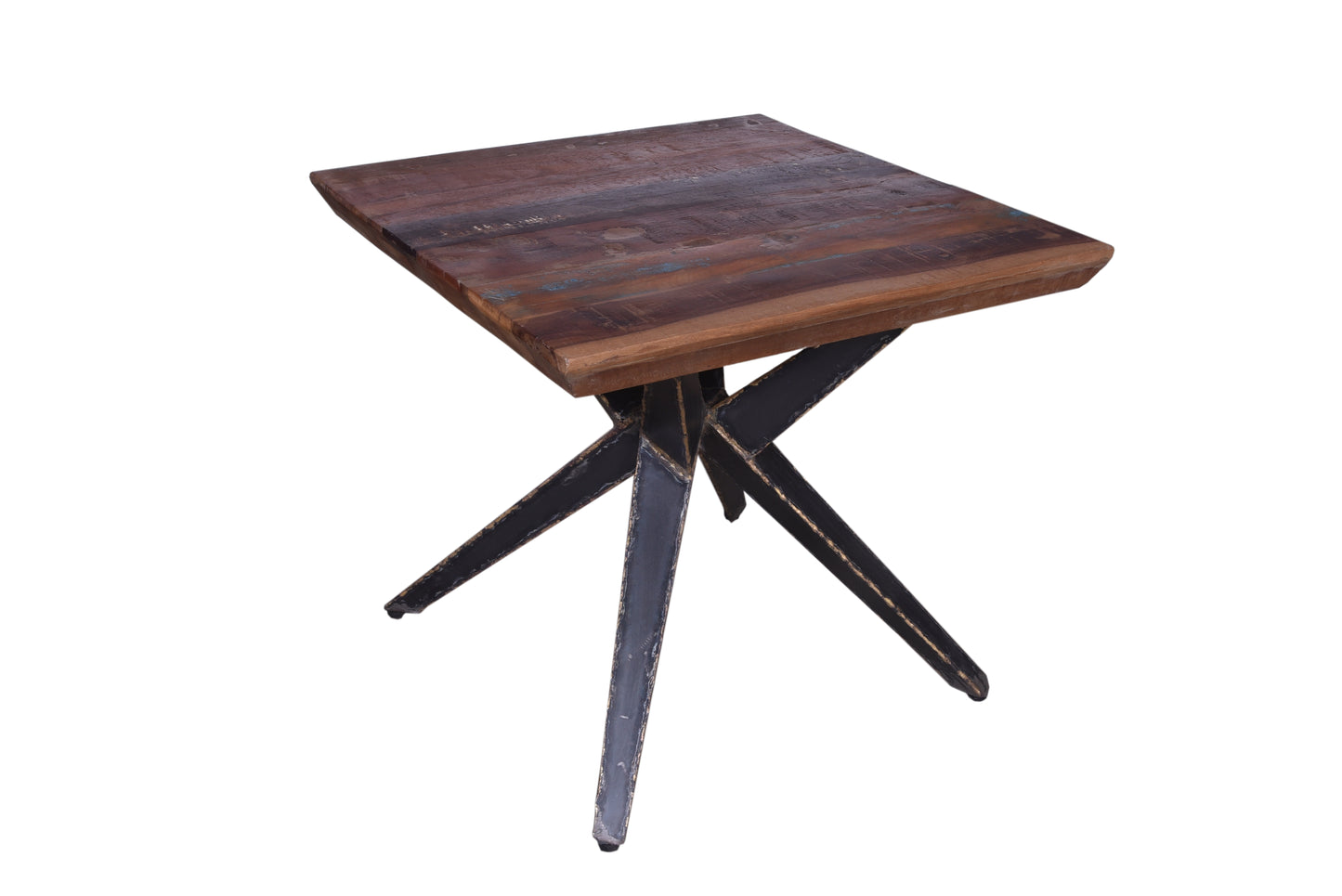 Front view of reclaimed wood end table.