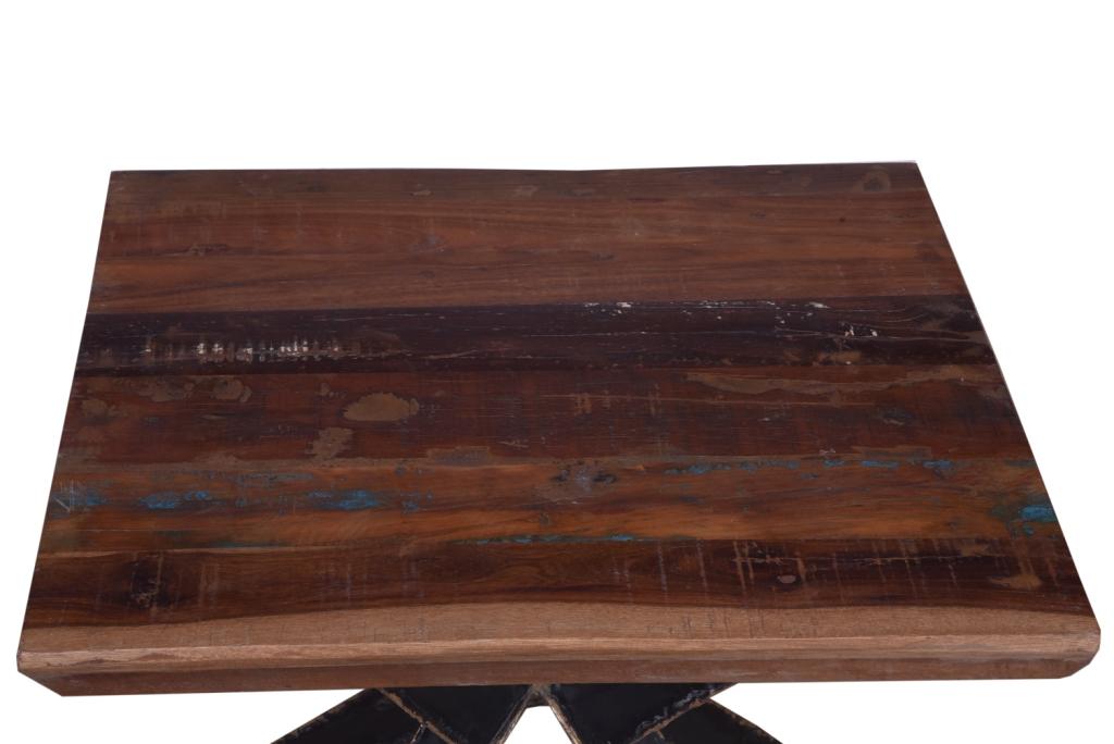 Top view of rustic wooden end table.