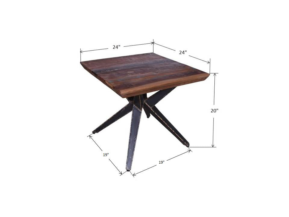 Industrial-style end table with crossed iron legs dimensions.