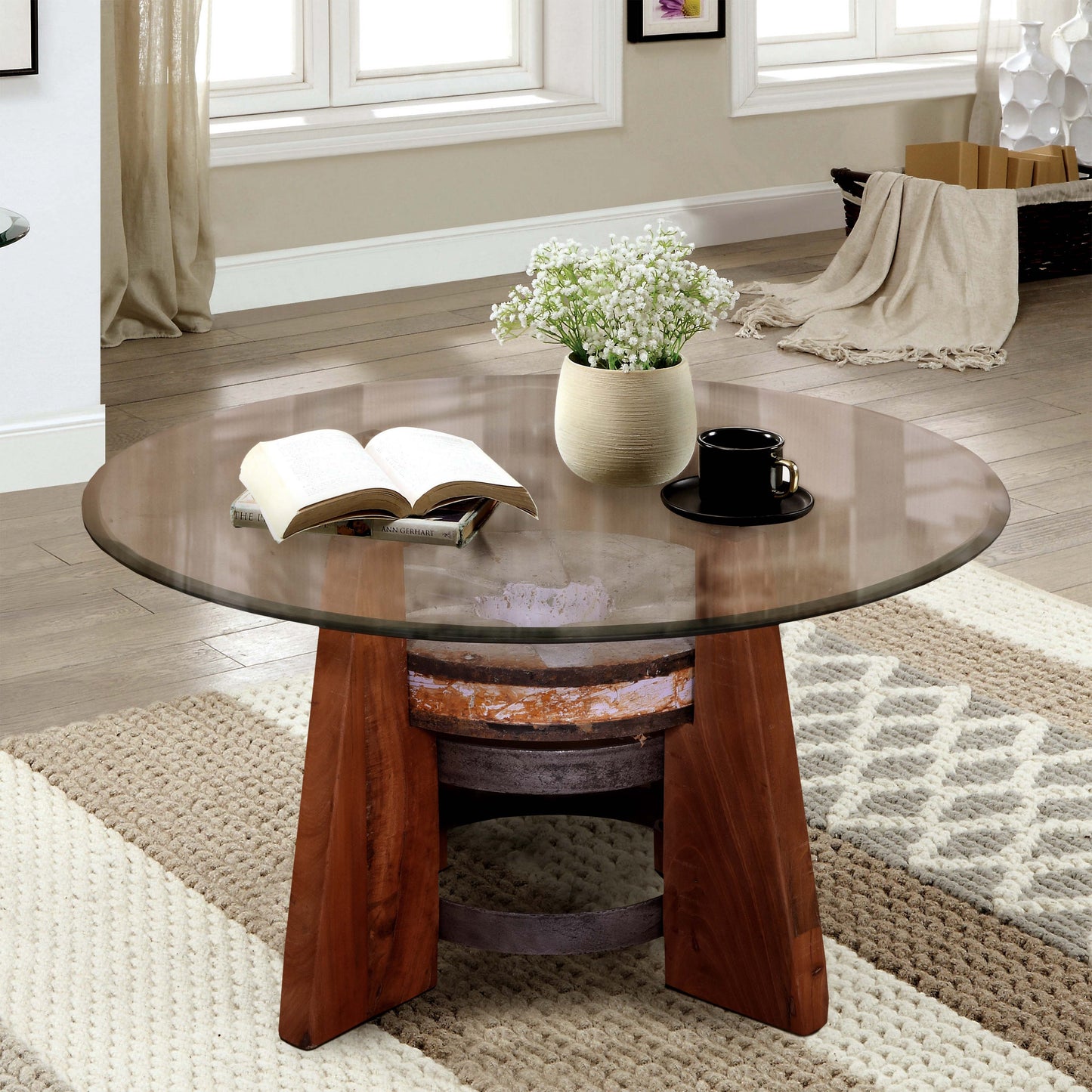 Classic coffee table with a unique base design.