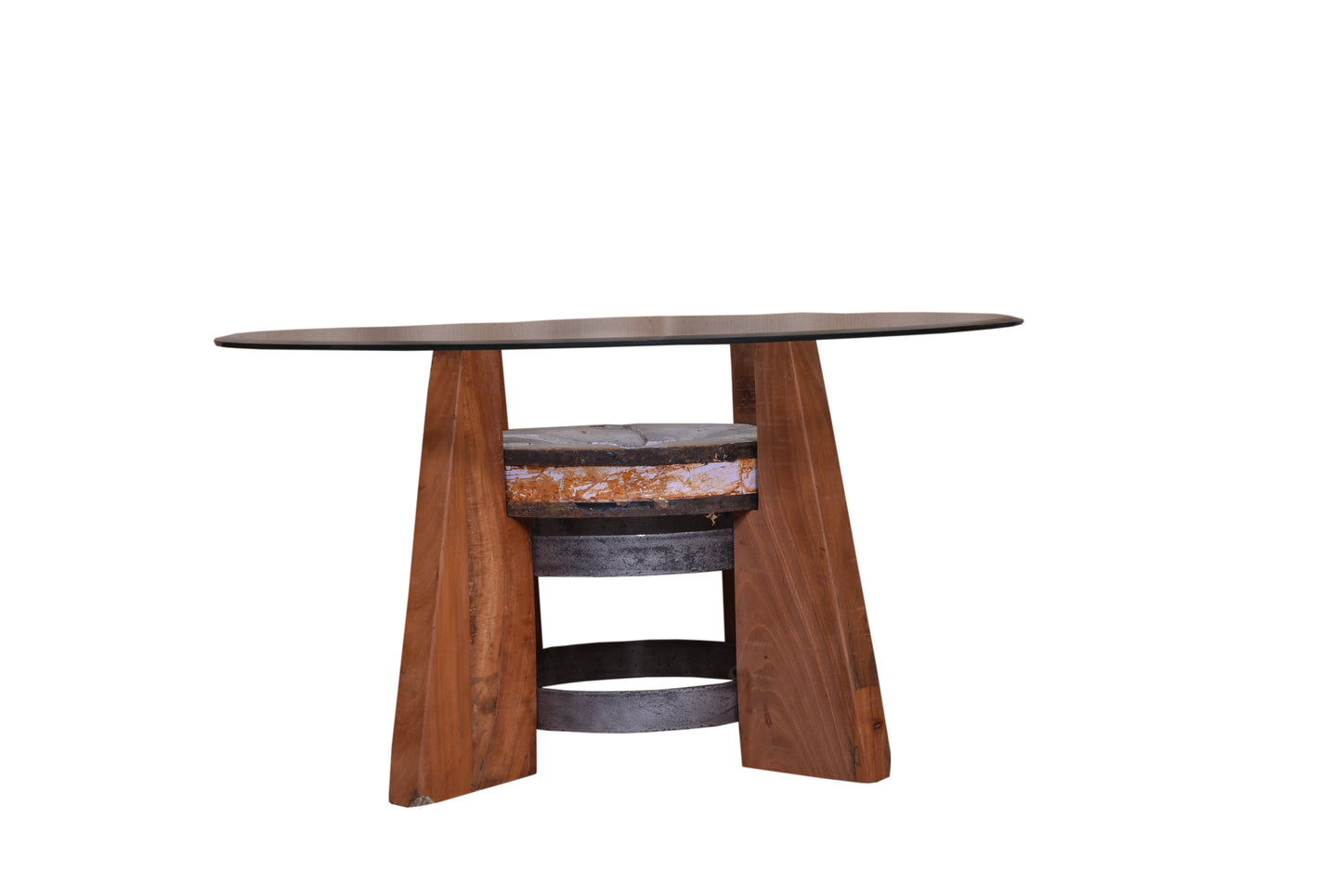 Front view of a handcrafted coffee table.