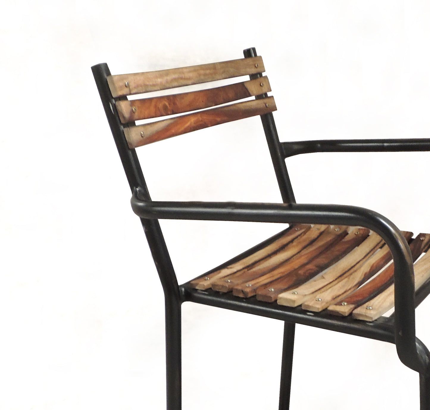 Close-up of bar chair’s seat and frame.