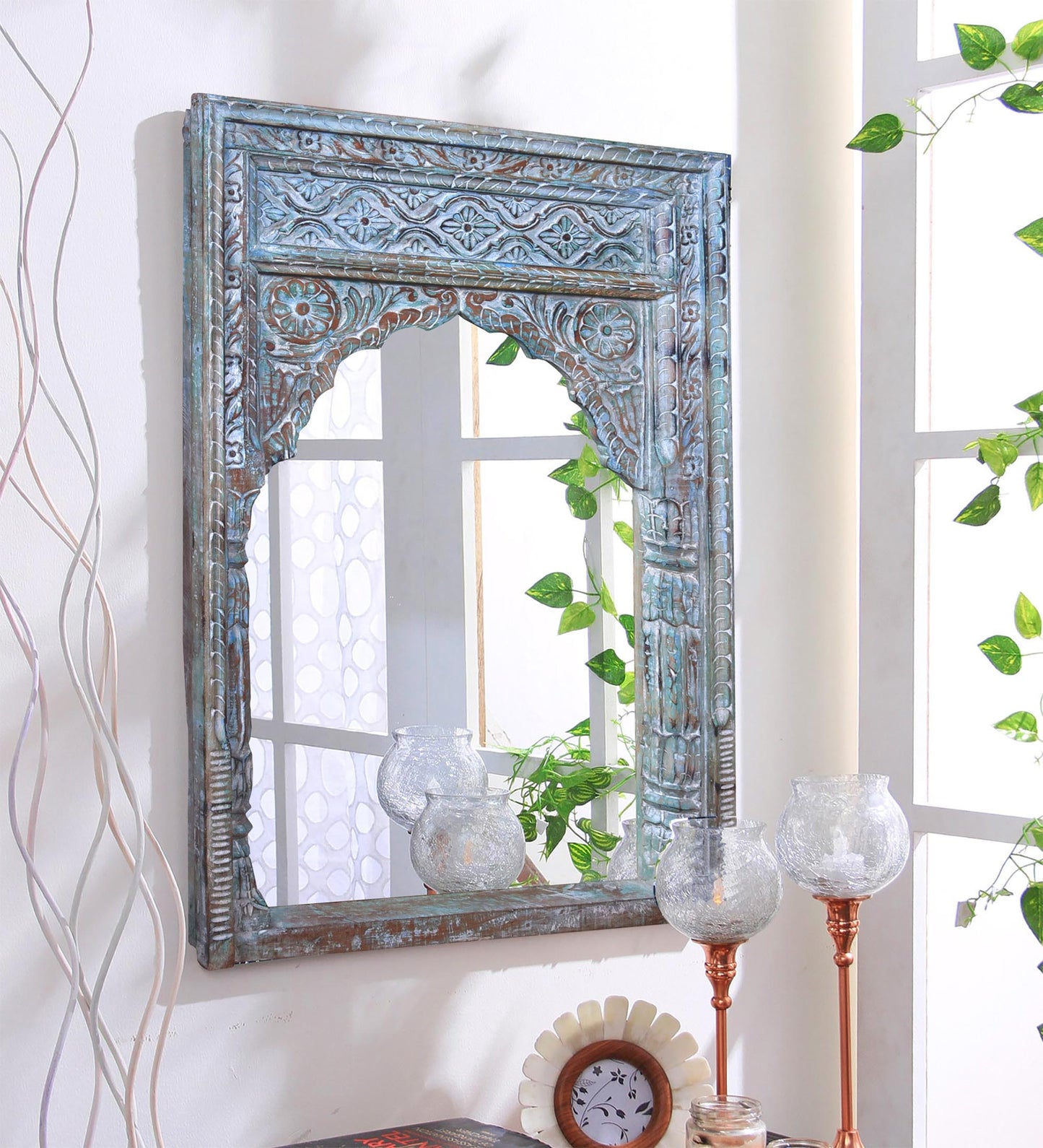 Blue mirror with room style.