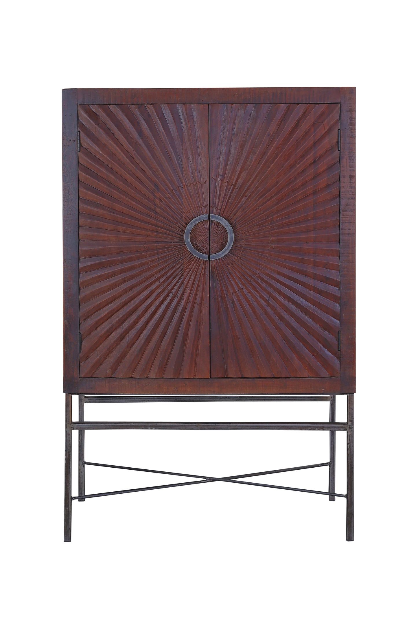 Front view of a stylish wine cabinet with intricate design
