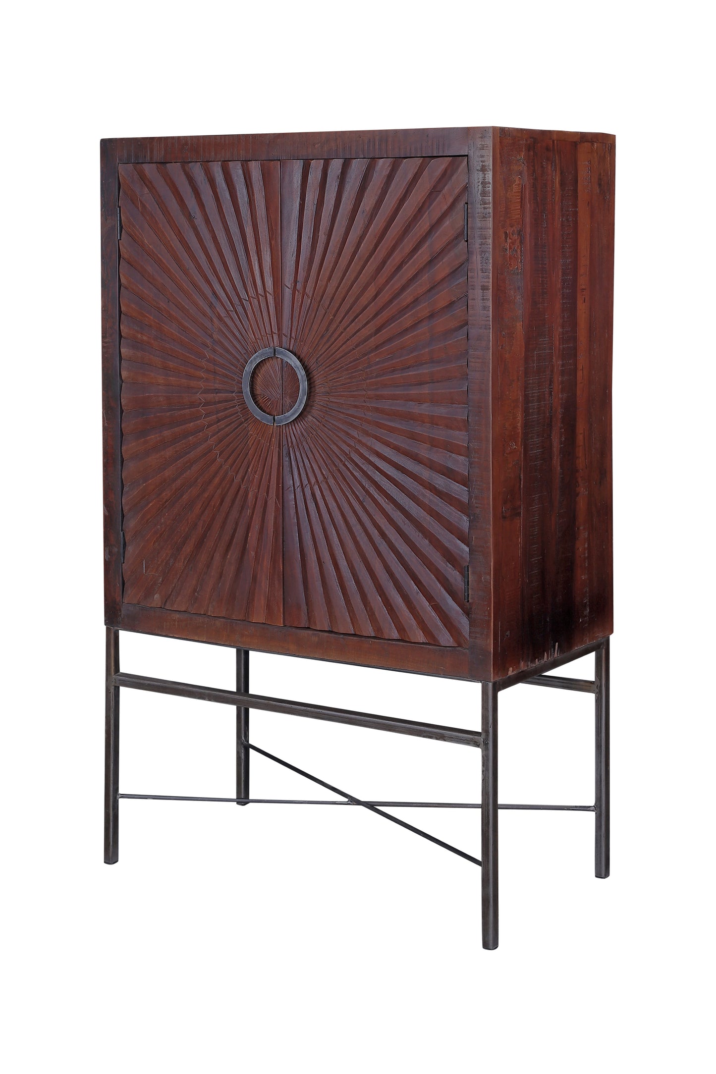 Side angle showcasing the sturdy structure of the wine cabinet