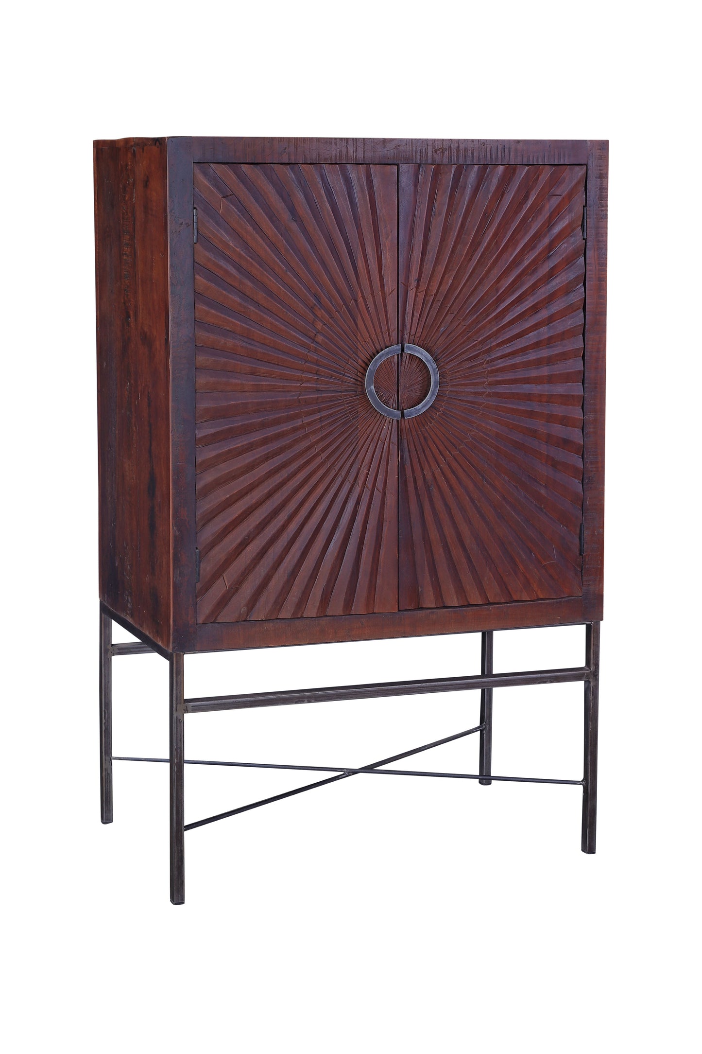 Side angle showcasing the sturdy structure of the wine cabinet