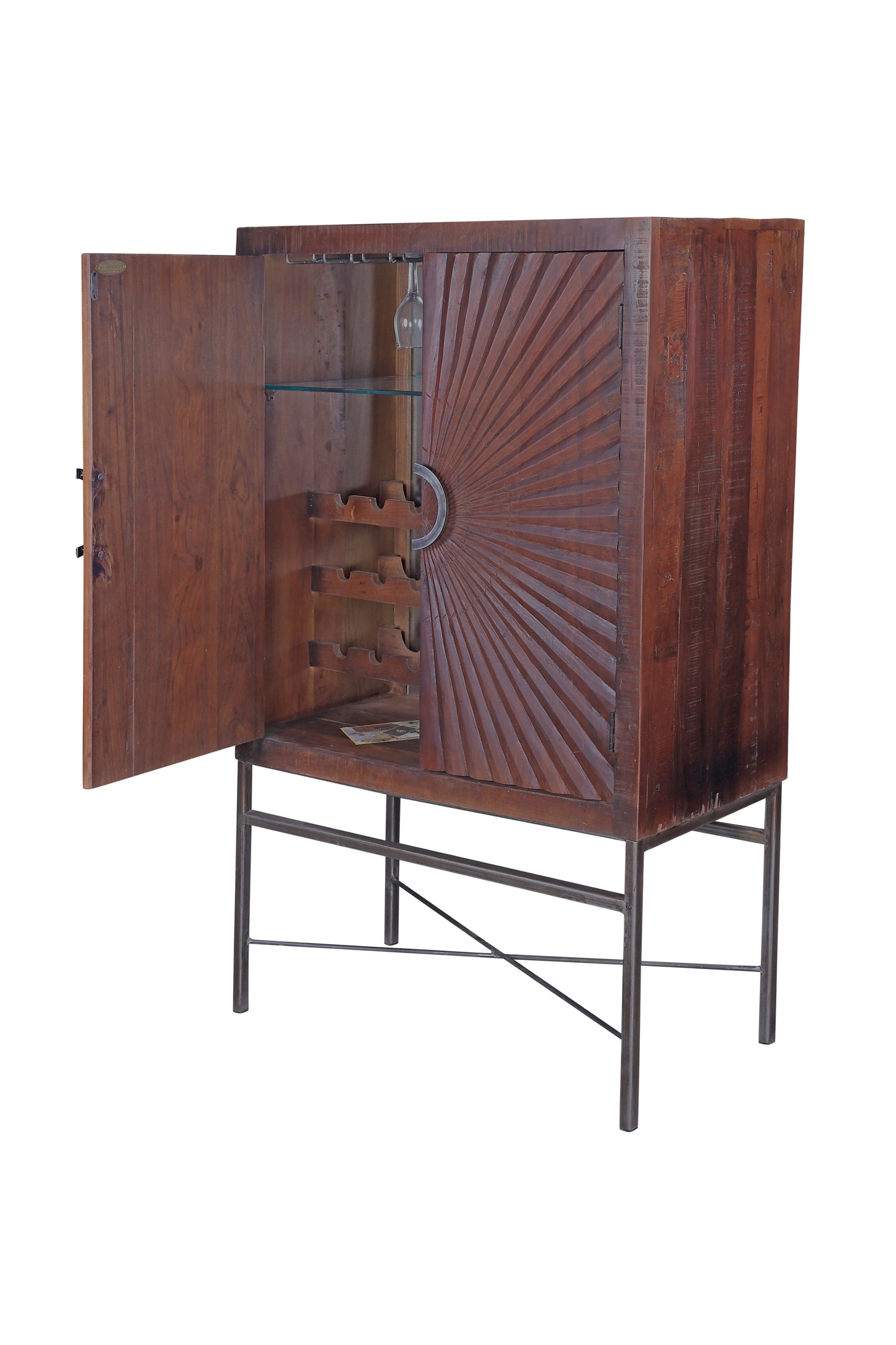 Close-up of wine cabinet’s detailed wood finish