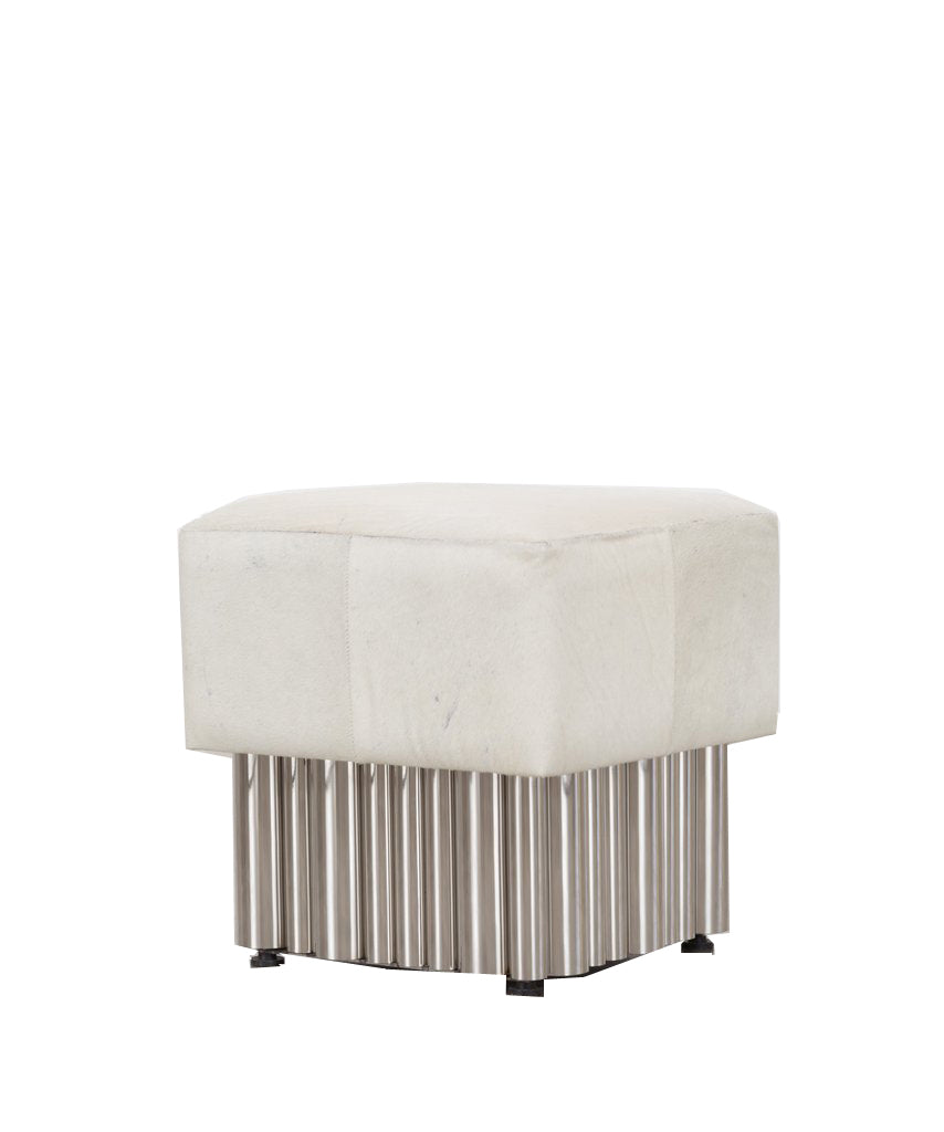 Top-down view of ottoman showing leather upholstery.