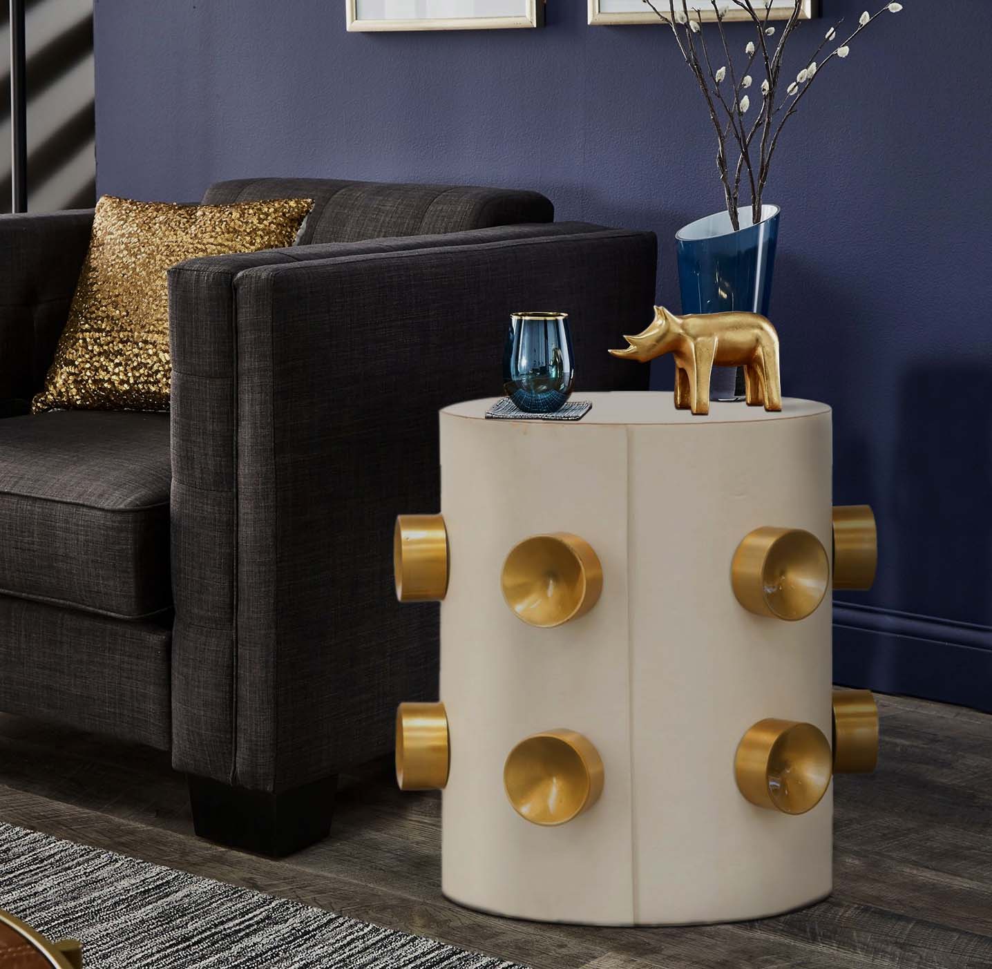 Elegant end table in contemporary setting.