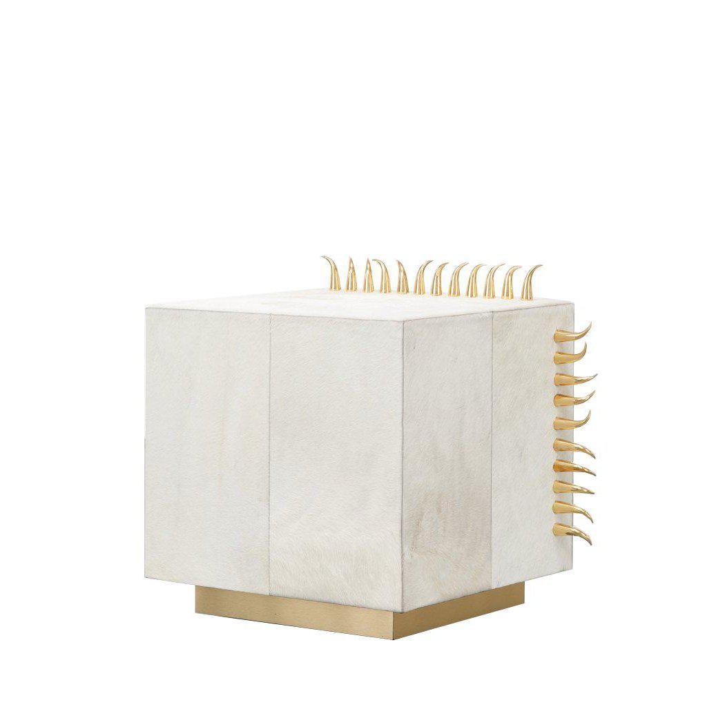 Leather and steel sidetable.