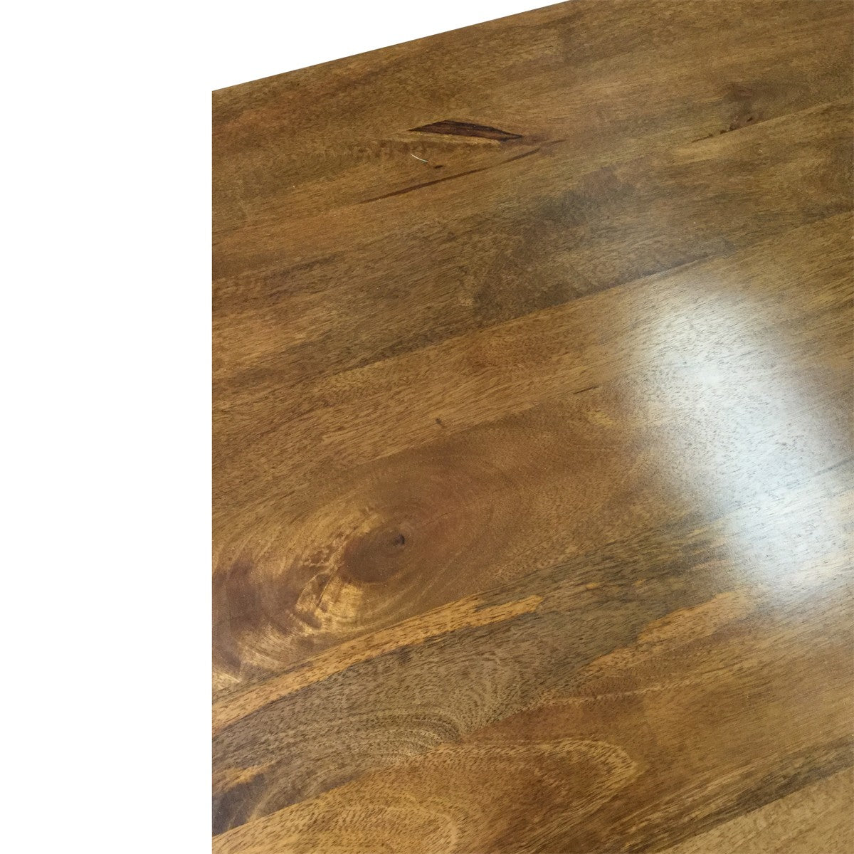 Top-down view of the wooden coffee table.