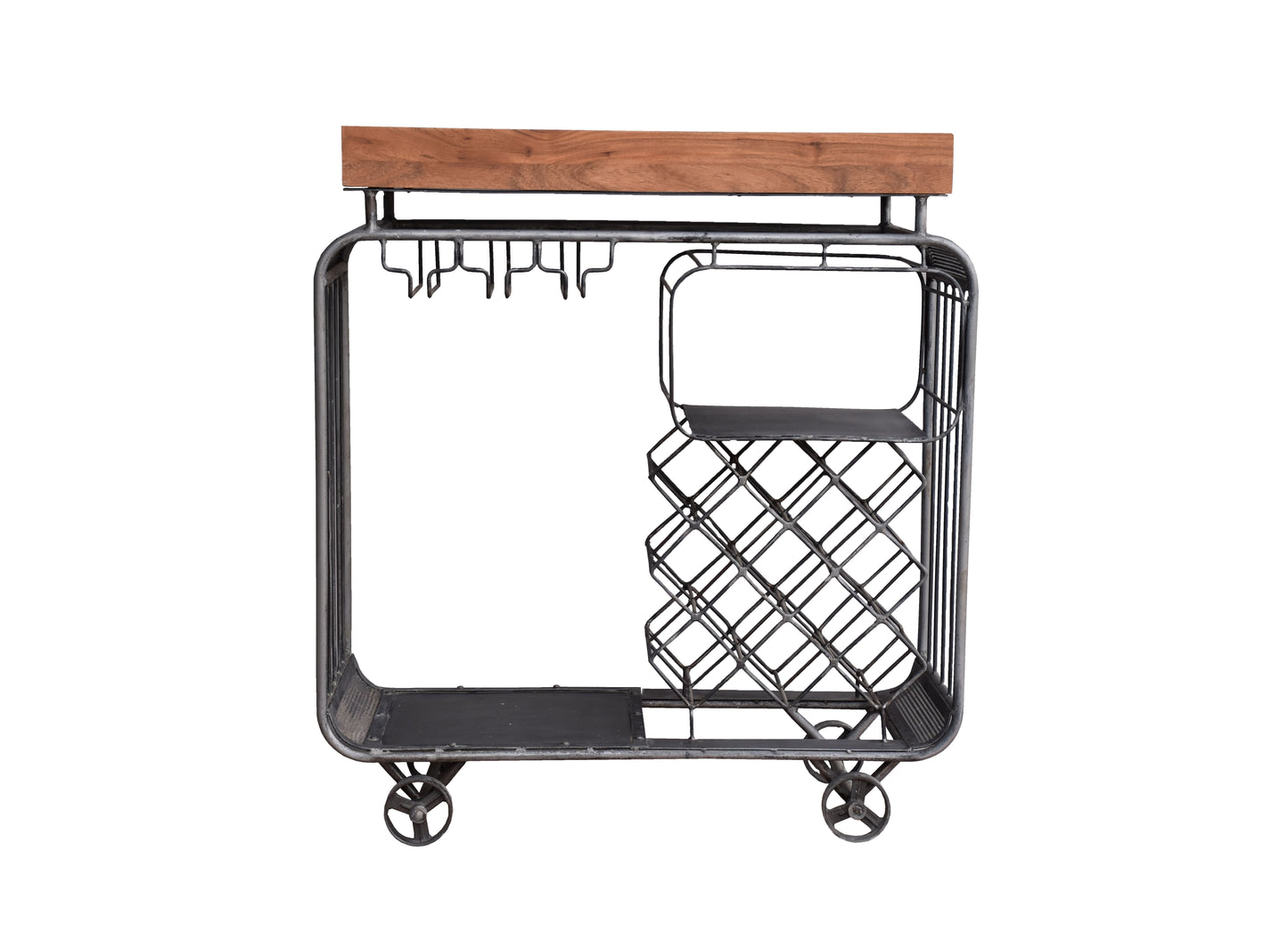 Front view of a stylish bar trolley with storage compartments.
