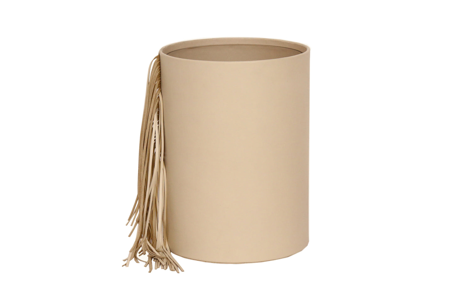 Minimalist cream-colored leather vase.