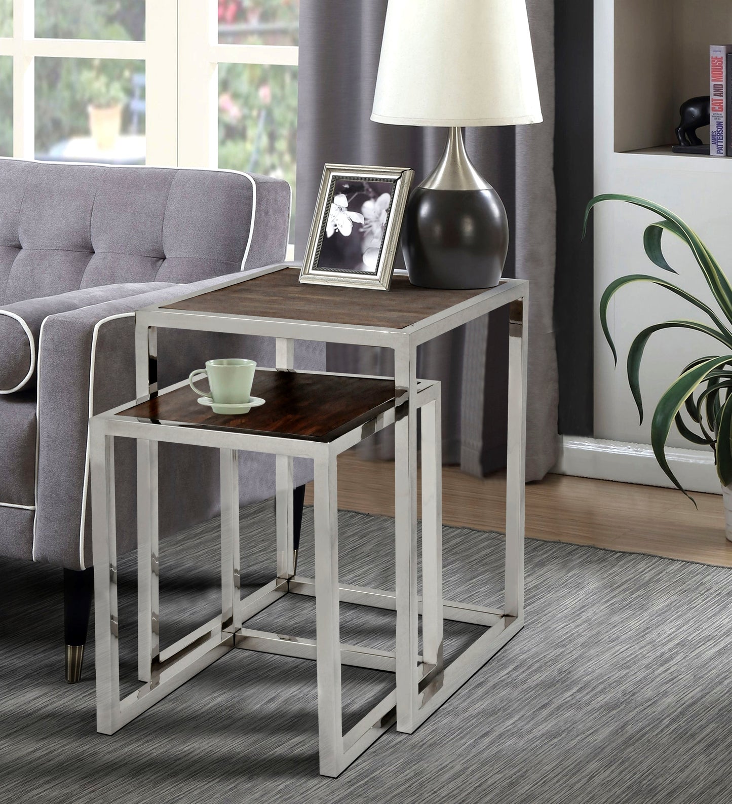 Modern nesting table in living room.
