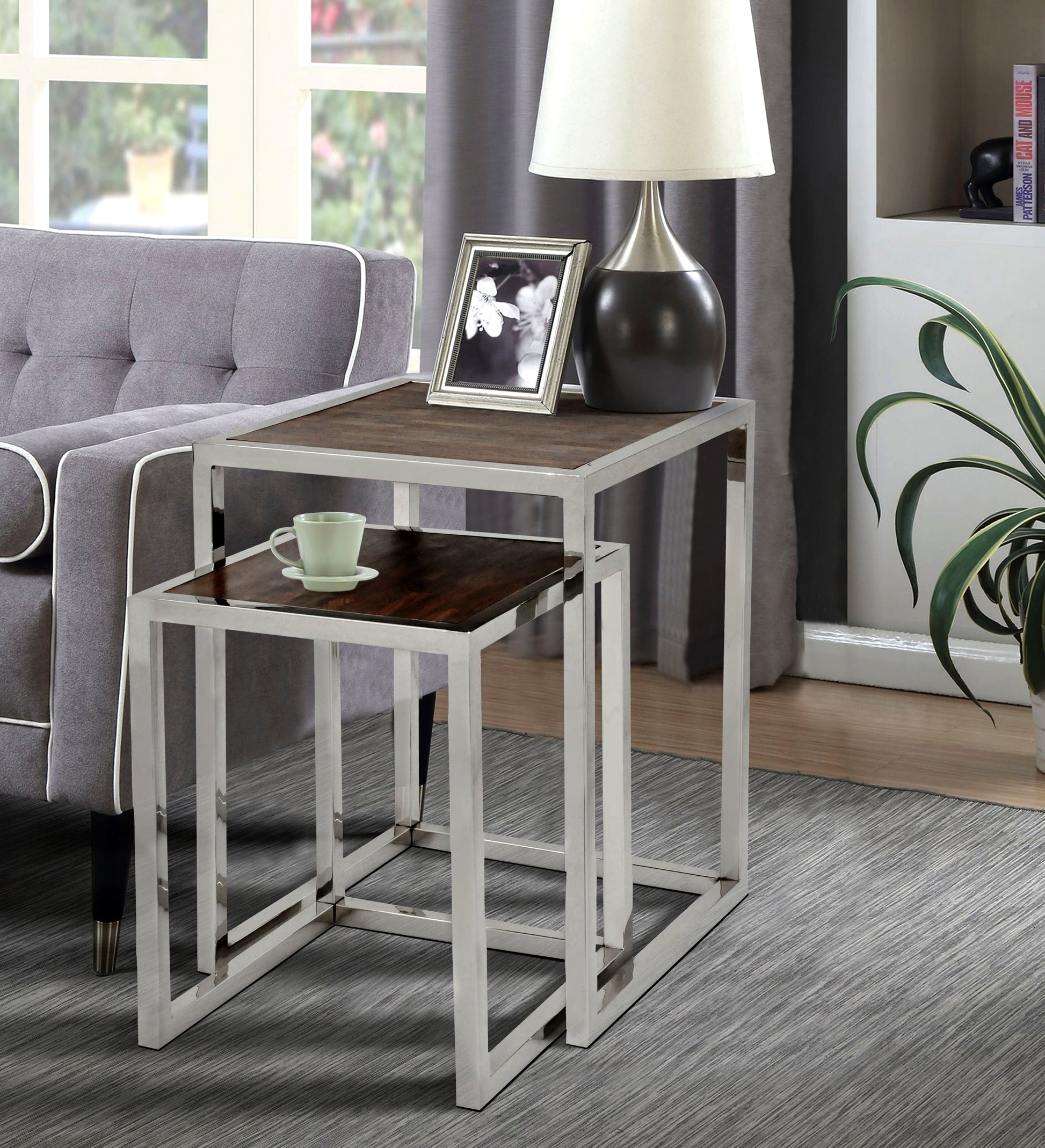 Modern nesting table in living room.
