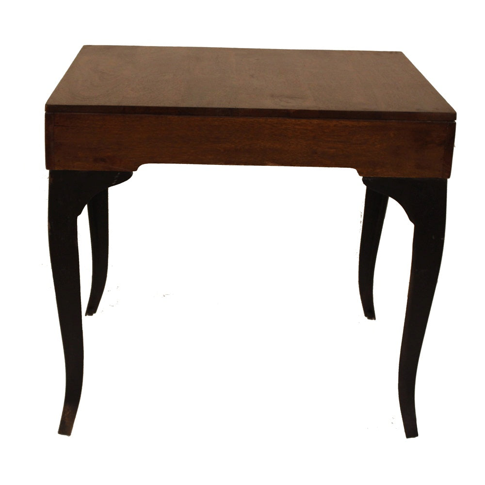 Melange console table with a sleek wooden top and curved legs.