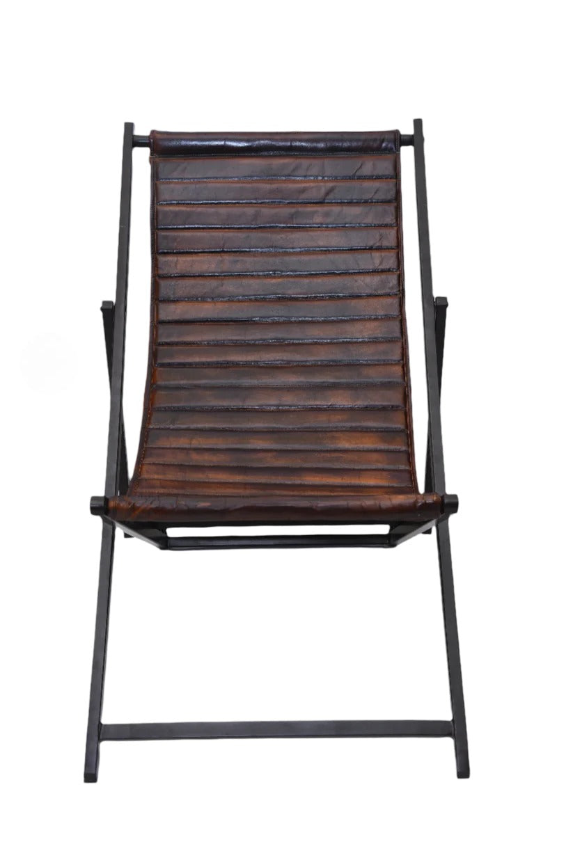 Front view of wooden and leather Sling Chair