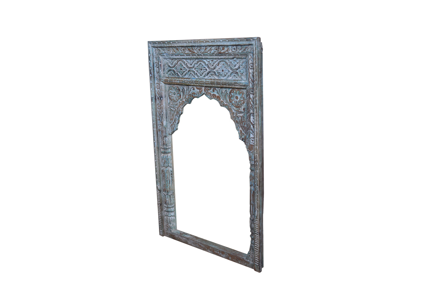 Side angle of a decorative antique mirror