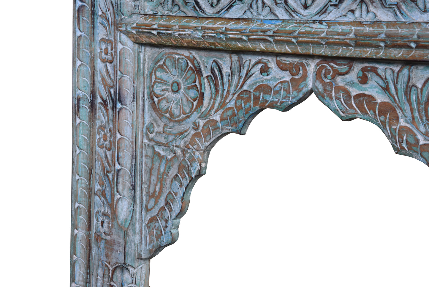 Arched antique mirror with distressed wood frame