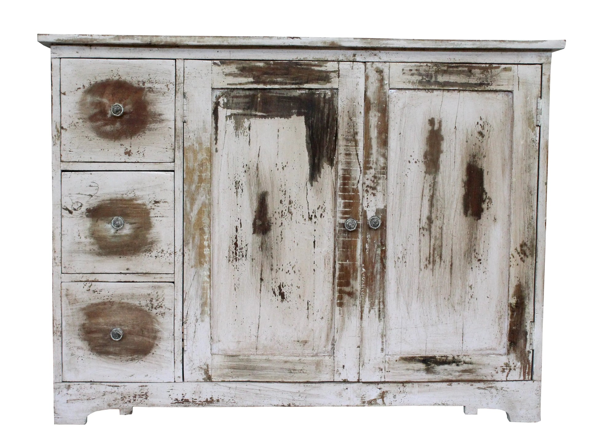 Front view of Corby Drawer Sideboard showcasing distressed wood finish

