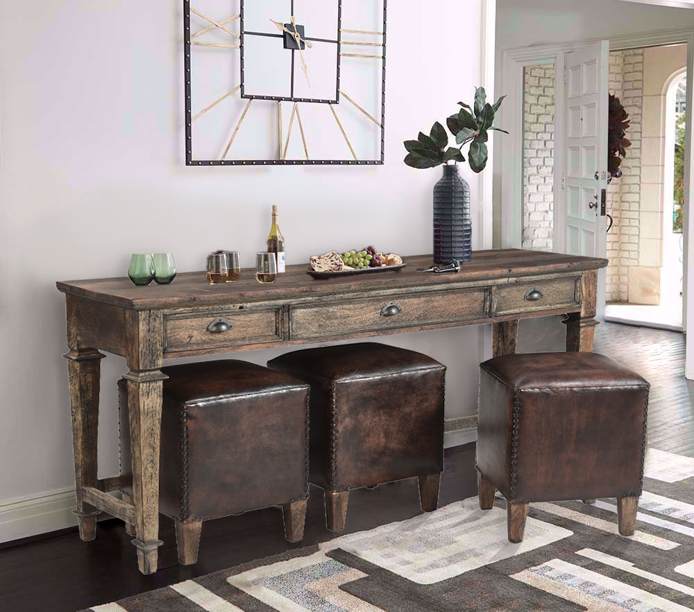 Yahaira Sofa Table With Leather Ottomans