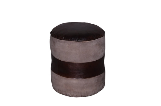 Front view of leather pouf.