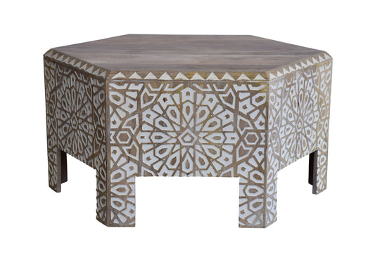 Front view of wooden coffee table.